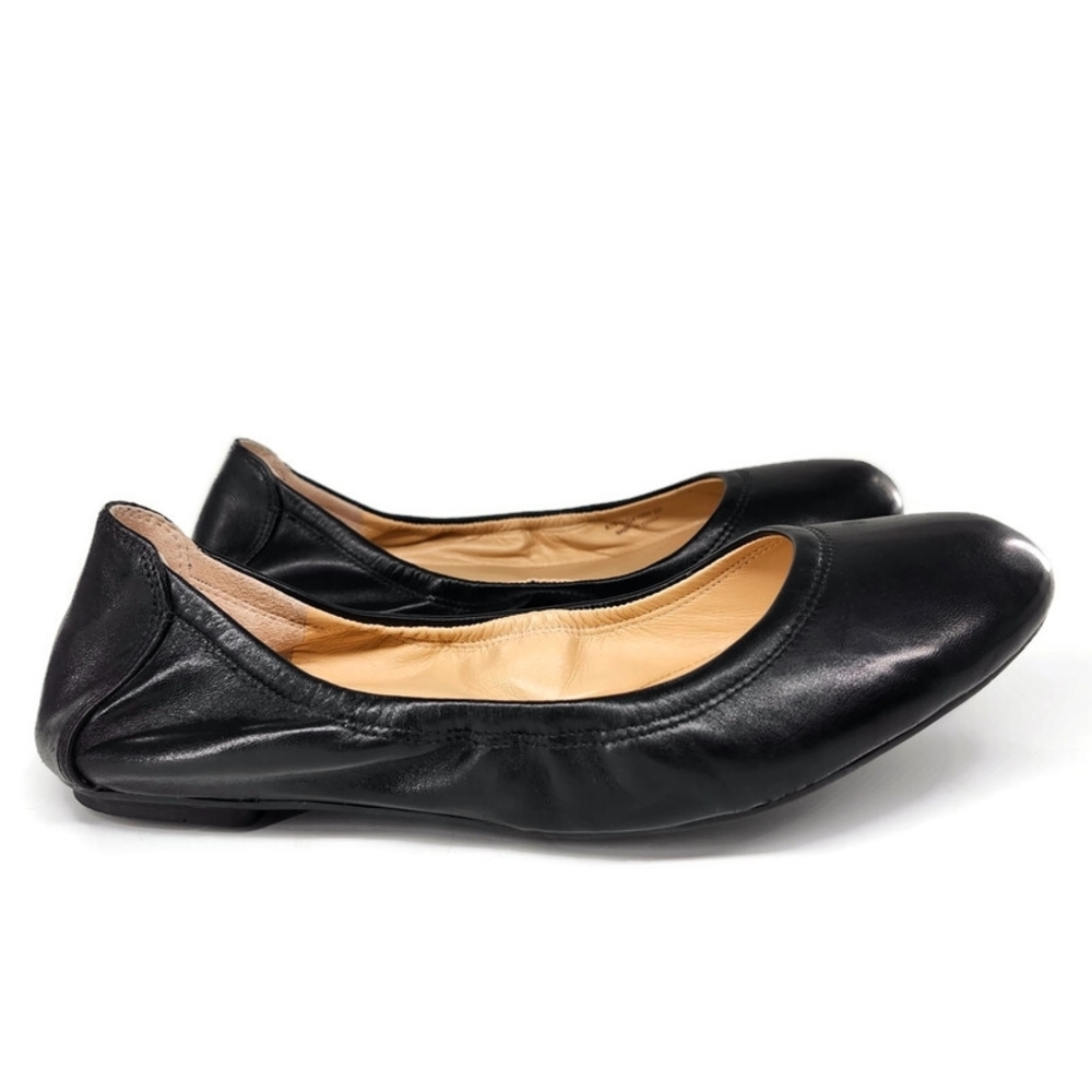 Cole Haan Black Smooth Leather Round-Toe Elasicized Sides Slip-On Ballet Flats - Picture 6 of 12